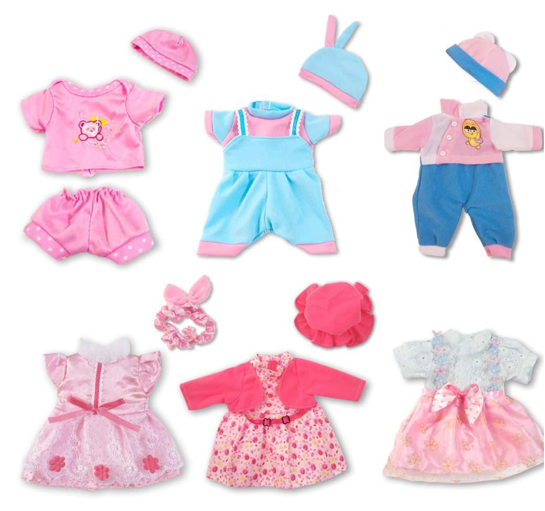ARTST Doll Clothes,12 inch Baby Doll Clothes[6 Sets](Include 4 Hats + 1 Bowknot ) for 10/11/12 inch Baby