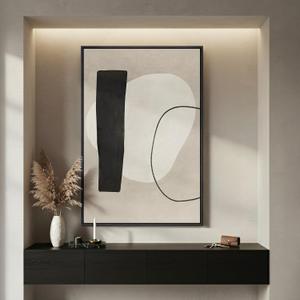 Framed Modern Black White Beige Abstract Wall Art, 1 Piece 24x36 In