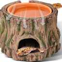 3 in 1 Reptile Hide Cave,Lizard Humid Hideout with Detachable Base and Clay Water Dish,Essential Reptile Terrarium Tank Accessories Decor for Leopard Geckos, Crested Geckos, Snakes, Crabs