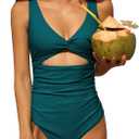 Charmo Womens One Piece Swimsuit Ruched Tummy Control High Cut Backless V Neck Bathing Suits Swimwear (Blue, L)