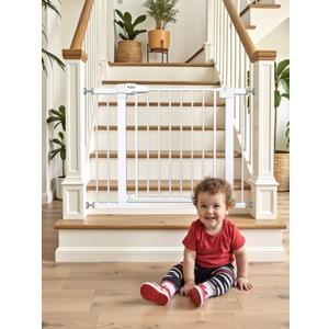 Baby Gate for Stairs, 30'' Tall, 29.5-40.5" Wide Baby Gates for Doorways, Walk Thru Auto Close Metal Dog Gate for House, Stairs and Doorways, Child Gate Pressure Mounted Pet Gate Indoor (White)