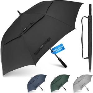 Gonex Windproof Double-ribs Golf Umbrella, 68/72 inch Auto Open Strong 2x8 Ribs Extra Large Double Vented Canopy Waterproof Rain Umbrella with Comfortable Handle, Oversized Sun Umbrella for 2-4 Men/Women and UV Protection