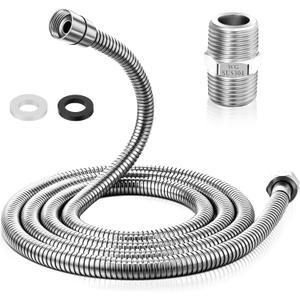 Dreyoo 1 Pack 79 Inch Shower Hose with Shower Extension Connector, Extra Long Handheld Head Hose with Brass Insert and Nut, 1/2 to 1/2 Extender, Stainless Steel
