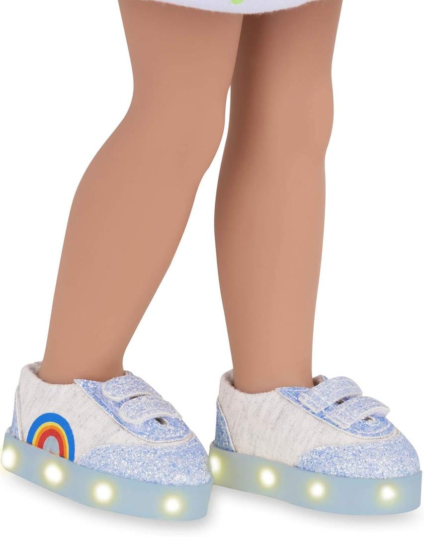 Glitter Girls Skip to The Rainbow Light-up Shoes for 14-inch Dolls Toys, Clothes, and Accessories for Ages 3 and Up (Sparkly Blue Straps with LED Lights), Rainbow Stlye