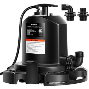 VIVOSUN Submersible Sump Pump, 1575GPH Thermoplastic Portable Utility Water Pump with 10ft Power Cord and 2 Adapters, Ideal for Swimming Pool, Basements, Window Wells