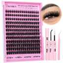 Fluffier Lashes Clusters Kit Wispy Individual Lashes 100D Volume Cluster Eyelash Extensions Kit 1016mm D Curly Lash Extension Kit with Bond and Seal and Lash Tweezers DIY Eyelash Kit by Yawamica