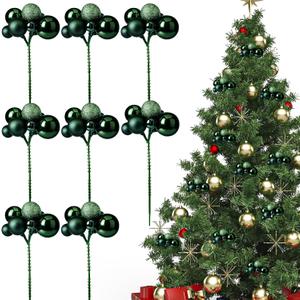 8 Pcs Dark Green Christmas Tree Picks 7.87 Inch Christmas Balls Ornaments Xmas Hanging Decorations for Xmas Tree Topper DIY Wreath Holiday Floral Vase Fillers Crafts Home Decor