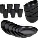18pcs Wheat Straw Dinnerware Sets HXYPN Unbreakable Reusable Dinnerware Set Kitchen Cups Plates and Bowls Sets Dish Set Dishwasher and Microwave Safe Black