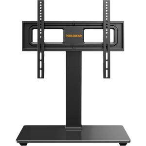 Perlegear Universal Swivel TV Stand Base for 3270 inch TVs, Height Adjustable Table Top TV Stand Mount with Tilt, Tempered Glass Base, Holds up to 88 lbs