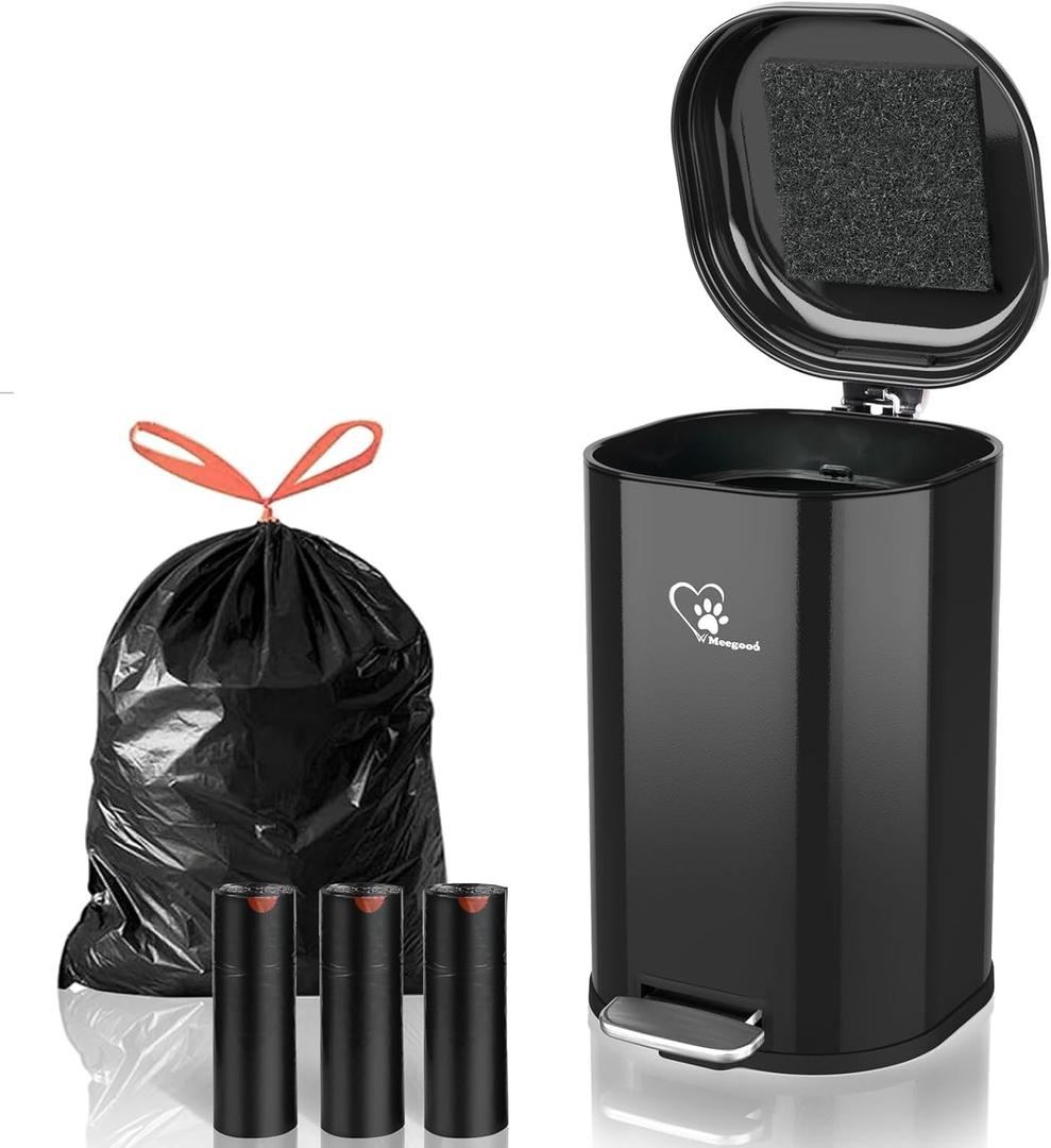 Dog Poop Trash Can Outsides, 18L/4.76 Gal Portable Waste Bin with Lid and Removable Inner Odor Control for Indoor Outdoor Dog Waste Station for Bathroom &Kitchen -45 Waste Bags Black