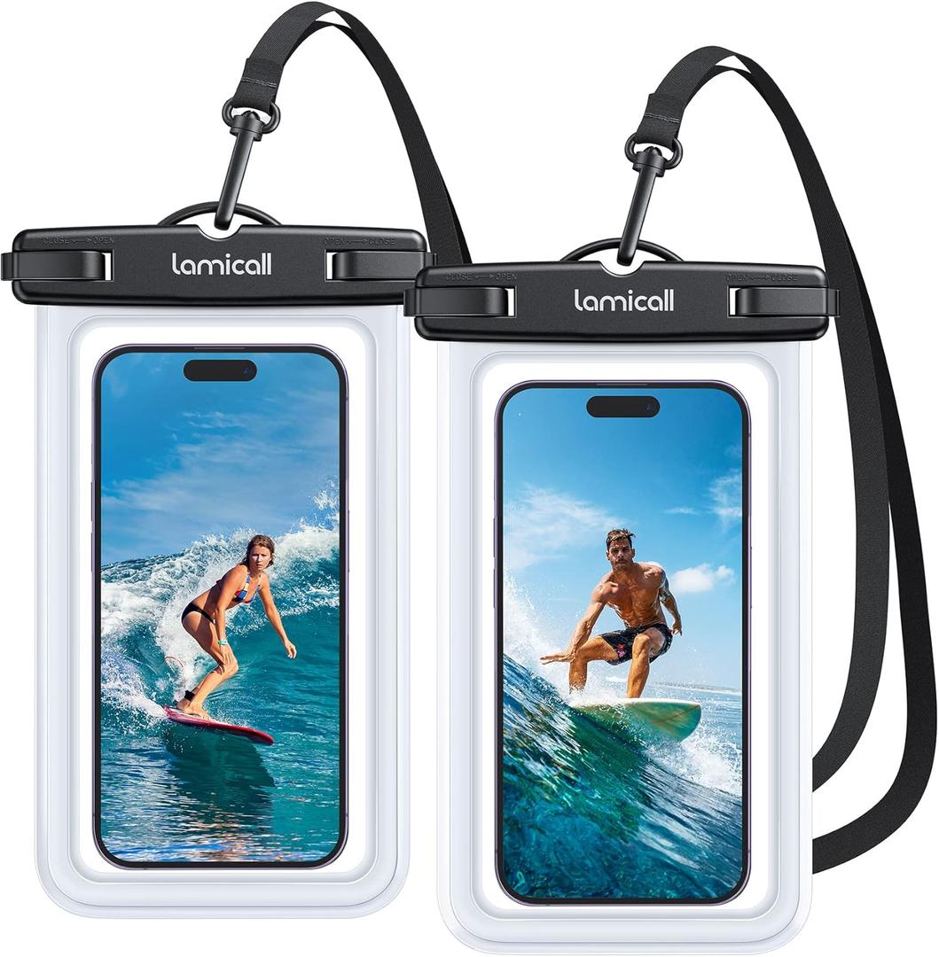 Lamicall Waterproof Phone Pouch Case - [2 Pack][Easy Lock & Heavy Duty] IPX8 Water Proof Cell Phone Dry Bag for Beach, Mom Gift Protector for iPhone 17 16 15 14 13 12 11 Pro Max Plus, Galaxy S25, 4-7"