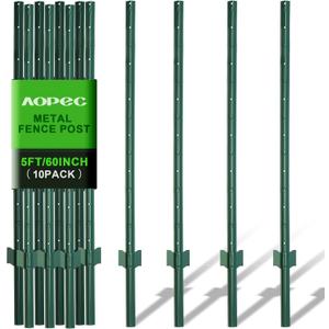 Fence Post 5 Feet / 60 Inch, Pack of 10, Heavy Duty Metal Fence Posts, No Dig U Post with U-Channel, Adjustable Tabs & Anchor Plate, Rust-Proof Steel Fence Stakes for Garden, Farm, Lawn, Poultry