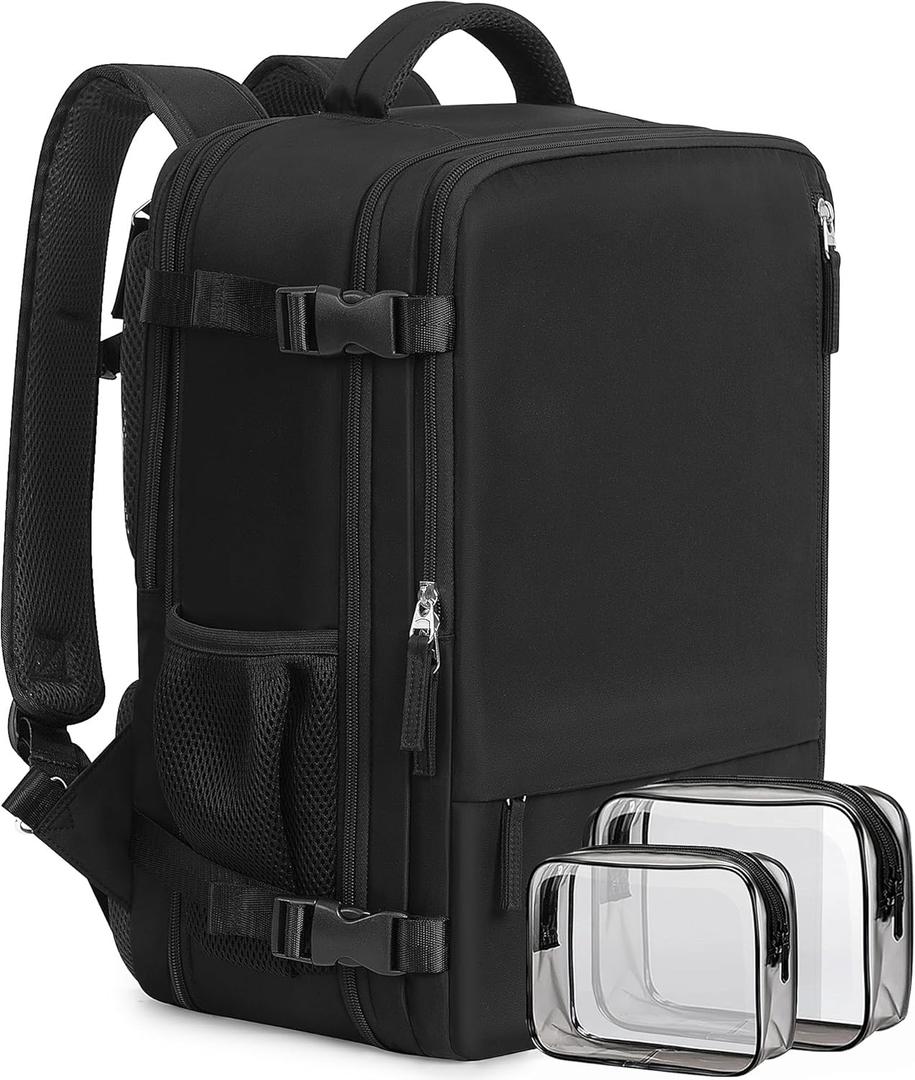 Beraliy Travel Backpack for Men Women, Large Carry On Backpack, Personal Item Bag Airline Approved, 17 inch Laptop Backpack, Business Work Gym Weekender Bag, Black