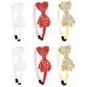 Semato 6 Pcs Glitter Christmas Headbands for Girls Hairbands for Girls Hair Accessories Toddler Headband Little Girl Hair Accessories (bows(white+red+gold))