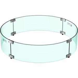Skyflame 29" Round Glass Wind Guard, Upgraded Prevent Falling Apart Thick/Clear Tempered Glass Panel with Hard Aluminum Corner Bracket & Feet for 24" Round Fire Pit Burner Pans