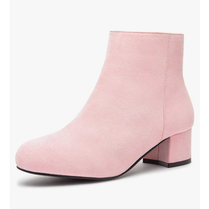 CAMSSOO Women's Fashion Short Gogo Ankle Boots Suede Boots Low Mid Block Heel Boots Side Zipper Booties Shoes, Size 40