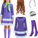 Halloween Costume for Girls - Deluxe Purple Skirt Set with Wig, Socks & Accessories (S(5-6Years))