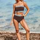 Herseas Women's 2 Pieces Bandeau Bikini Color Block Swimsuits 2025 Summer Off Shoulder High Waisted Bathing Suit (XXL)