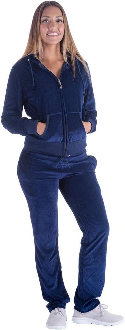 Yasumond Velour Tracksuit Womens 2 Pieces Joggers Outfits Jogging Sweatsuits Set Soft Sports Sweat Suits Pants (X-Large, Navy)