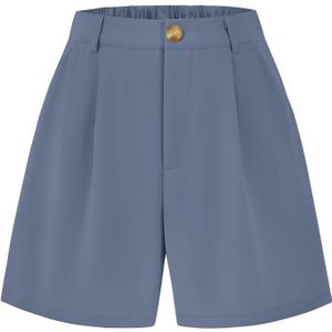 KIRUNDO Shorts for Women Dressy Casual Summer High Waisted | Elastic Waist, Pleated Design, With Belt Loop & Pockets, Wide Leg Tailored Work Shorts, Elegant Professional Office Outfits (Blue, XXL)