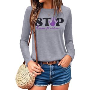 MNLYBABY Stop Domestic Violence Shirt Women: Domestic Violence Awareness Sweatshirt Purple Ribbon Lightweight Long Sleeve Top (Large, Grey)