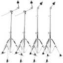 2 Pack Boom Cymbal Stand + 2 Pack Straight Cymbal Stand Combo Set, Adjustable Cymbal Stand for Crash, Ride, Splash Cymbals, Stable Double-Braced Tripod Legs with Rubber (4 Pack)