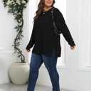 KARALIN Womens Plus Size Tops Fall CrewNeck Waffle Knit Long Sleeve Shirts Side Slits Oversized Sweater Pullover (Black, XXL)