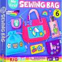 KRAFUN My First Sewing Bag Kit Arts & Crafts for Beginner Kids, 6 Easy DIY Sewing Handbag Pouch Sleeve Projects of Animal Theme, Instructions Learn to Sew & Felt Embroidery, Gift for Girls & Boys