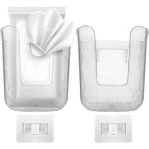 Acrylic Wipes Dispenser 2-Pack, No-Drill Adhesive Mount, Jam-Free Dispensing, Large Top Opening for Easy Refills, Perfect for Bathroom, Kitchen, or Office