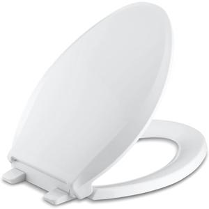 KOHLER K-4636-0 Cachet Elongated, Grip-Tight Bumpers, Quiet-Close Release Hinges, Quick-Attach Hardware, No Slam Toilet Seat, White