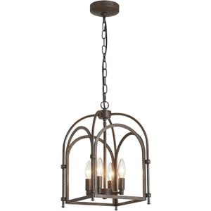 4-Light Chandeliers, Farmhouse Chandelier for Dining Room Light Fixtures, Lantern Metal Kitchen Pendant Light Fixtures, Rustic Cage Chandelier for Bedroom Living Room Kitchen Island Hallway (AJ-029-rust)