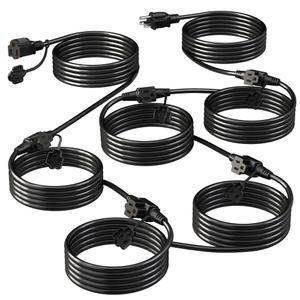 Eversimpleinc Black Outdoor Extension Cord with Multiple Outlets, (50FT 6 Outlets) Evenly Spaced with Weatherproof Cover, Ideal for Christmas Decoration Patio, 16AWG/3C SJTW, ETL Listed