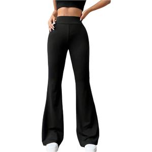 Verdusa Women's High Waist Athletic Pants Fitness Clothing Bell Bottom Yoga Leggings (Black, M)