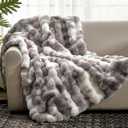 Cozy Bliss Faux Fur Throw Blanket for Couch, Fuzzy Soft Plush Thick Bubble Blanket for Sofa Bedroom Living Room, 50 * 60 Inches Tie-Dye Taupe