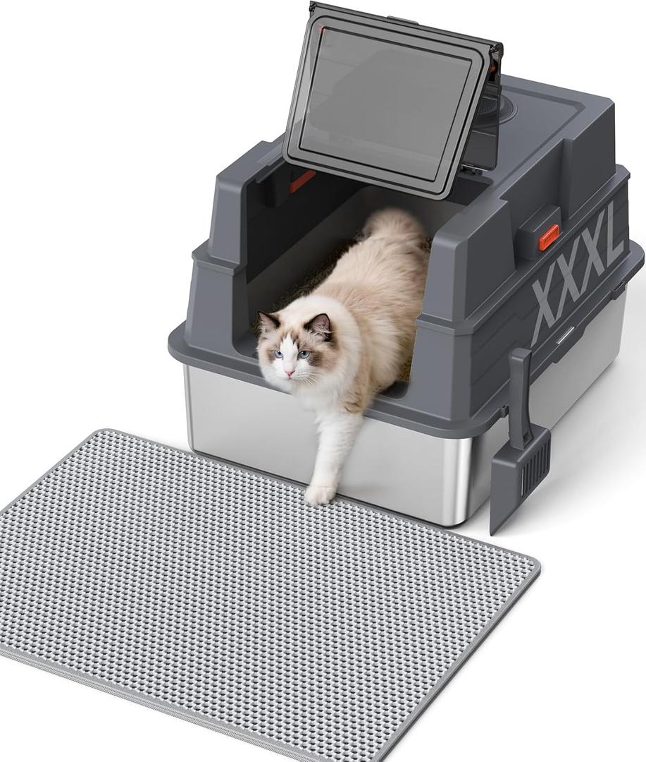 XXXL Stainless Steel Litter Box with Lid,28" L x 20.5" W x 16.5" H Extra Large Cat Litter Box Enclosure for Large and Multi-Cats Families,Non-Sticky, Anti-Leakage, Easy to Clean(Dark Blue)