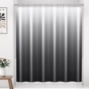 Arotive Shower Curtain for Bathroom, Black and White Ombre Fabric Shower Curtain Sets with 12 Hooks, Waterproof & Machine Washable, 72x72 Inches