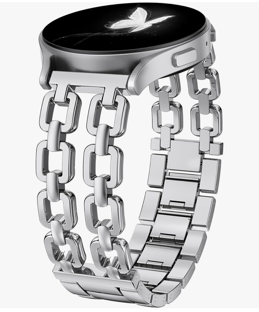 Wearlizer Metal Bands Compatible with Samsung Galaxy Watch 8 Band 40mm 44mm/Watch 8 Classic 46mm, No Gap Dressy Stainless Steel Chain Strap Wristbands Accessories for Women