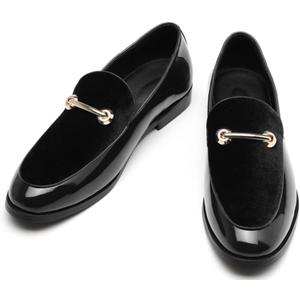 Men's Velvet Patent Leather Slip-on Dress Shoes Business and Parties Formal Events Smoking Slippers Loafers (7.5)