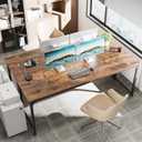 Huuger Computer Desk, 80 Inch Office Desk, Gaming Desk with Storage, Writing Desk Work Desk for Home Office, Study, Long Simple Desk, Large Legroom, Metal Frame, Rustic Brown