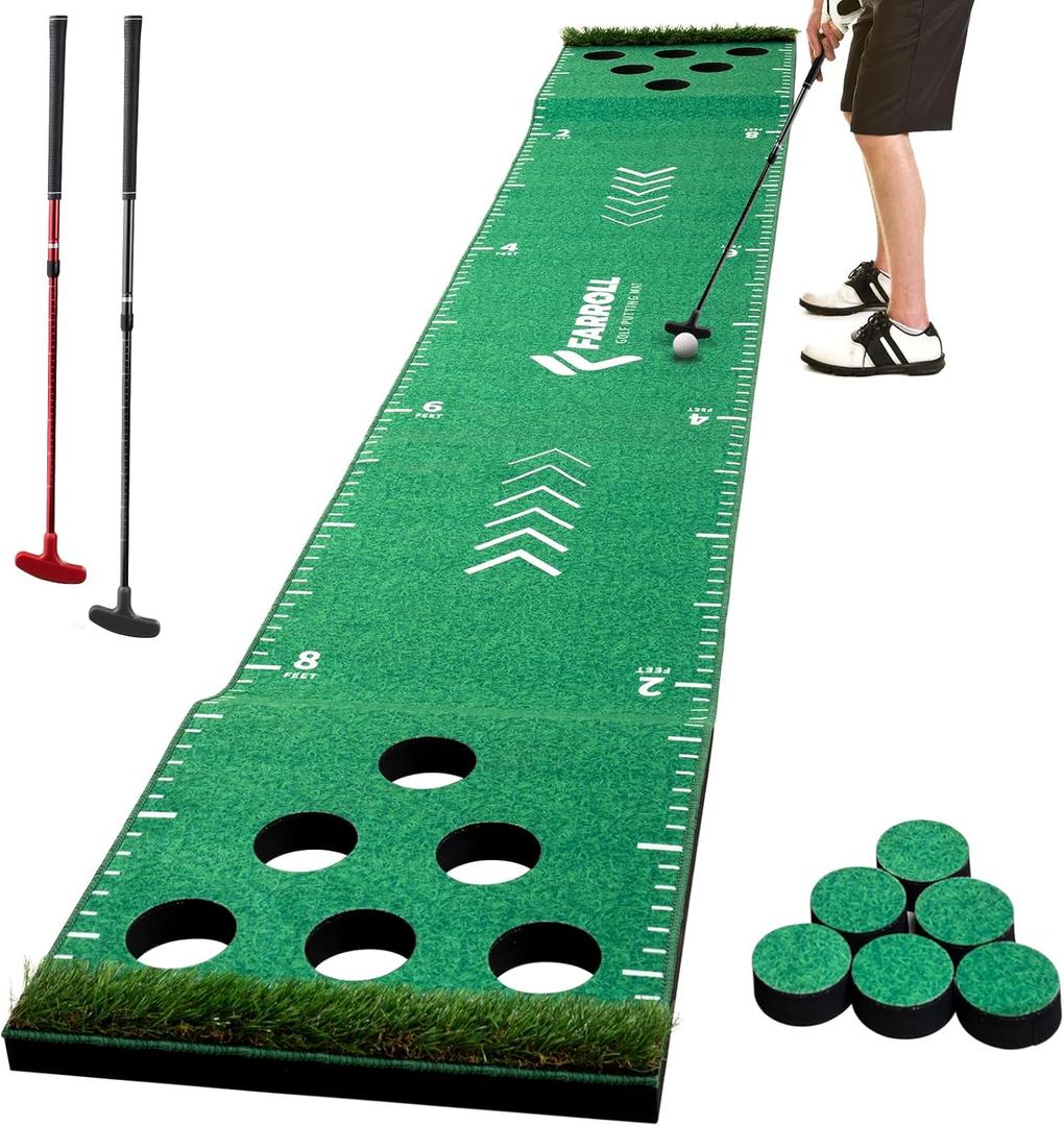 Golf Pong Putting Game Indoor Outdoor Golf Game Set with 2 Putters Golf Putting Green for Golfers Pratice at Home Office Backyard (golf mat - 2 adjustable putter)