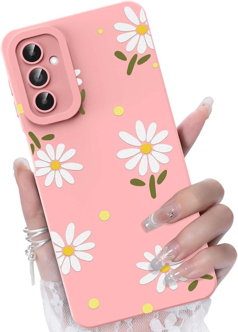 for Samsung Galaxy A13 5G/A04S Phone Case, Fashion Flower Pattern Design Girls Women Liquid Silicone Cover, Slim Shockproof and Scratch-Resistant Soft Case for Samsung A13 - Pink