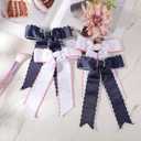 4 Pcs Edged Grosgrain Ribbon Hairpins, White Silk Hairclips Blue Bow Tie Knotted Ribbon Hairpins Accessories for Women Girls Thin Thick Hair Birthday Dance Graduation Party (White, Blue)