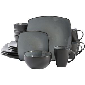 Gibson Elite Soho Lounge Square Reactive Glaze Stoneware Dinnerware Set, Service for 4 (16pc), Eclipse