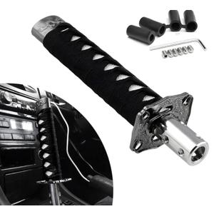 Samurai Sword Shift Knob, 7.9 Inch Short Gear Shifter Swords Protective Cover with 4 Adapters, Universal Shift Gear Lever for Manual & Most Automatic Transmission Cars (Black & White)