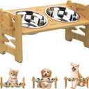 Elevated Dog Bowls, Adjustable Raised Dog Bowl Stand For Small Size Dogs And Cats, 15Tilted Elevated Cat Bowls, Durable Bamboo Dogs Feeder with 2 Stainless Steel Bowls And Non-Slip Feet