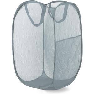 Pop Up Laundry Hamper, Mesh Laundry Basket Collapsible, Foldable Hamper for Travel and Storage (Grey)