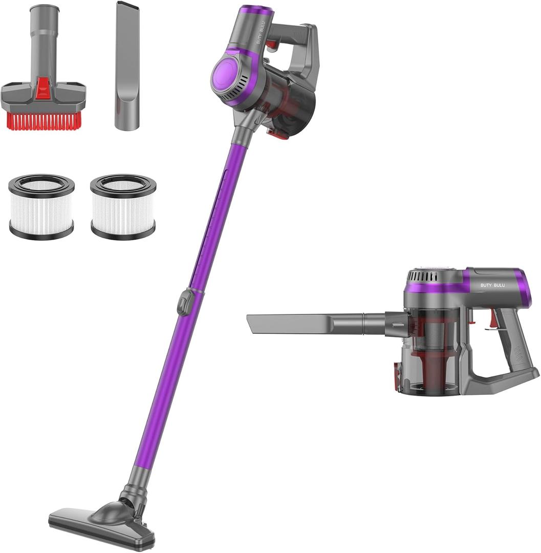 Cordless Stick Vacuum Cleaner, Handheld Rechargeable Lightweight Small Vac Electirc Broom Dust Catcher for Hardwood Floors Carpet Pet Hair Litter Home Clean, Detachable Battery (Purple)