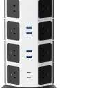 Power Strip Tower Surge Protector - JACKYLED 16 AC Outlets(13A) 6 USB Ports Electric Charging Station, 1050J Surge Electric Tower, 1625W Outlet Extender, 6.5ft Heavy Duty Extension Cord for Home