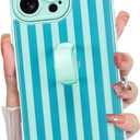 KANGHAR Compatible with iPhone 16 Pro Case, Silicone Stripes Cute Pattern, Wristband Kickstand Camera Protection Soft Slim Cover for Girls Women -Blue
