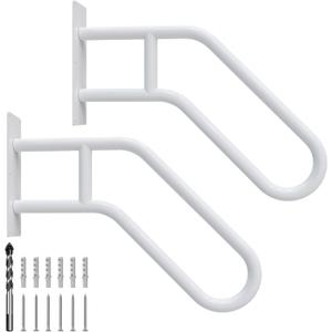 Handrails for Outdoor Steps Wall Mount, Stair Railings for 1-3 Steps, U-Shaped Staircase Handrail for Garage, Porch, Yard and Garden - White, 2 Pack